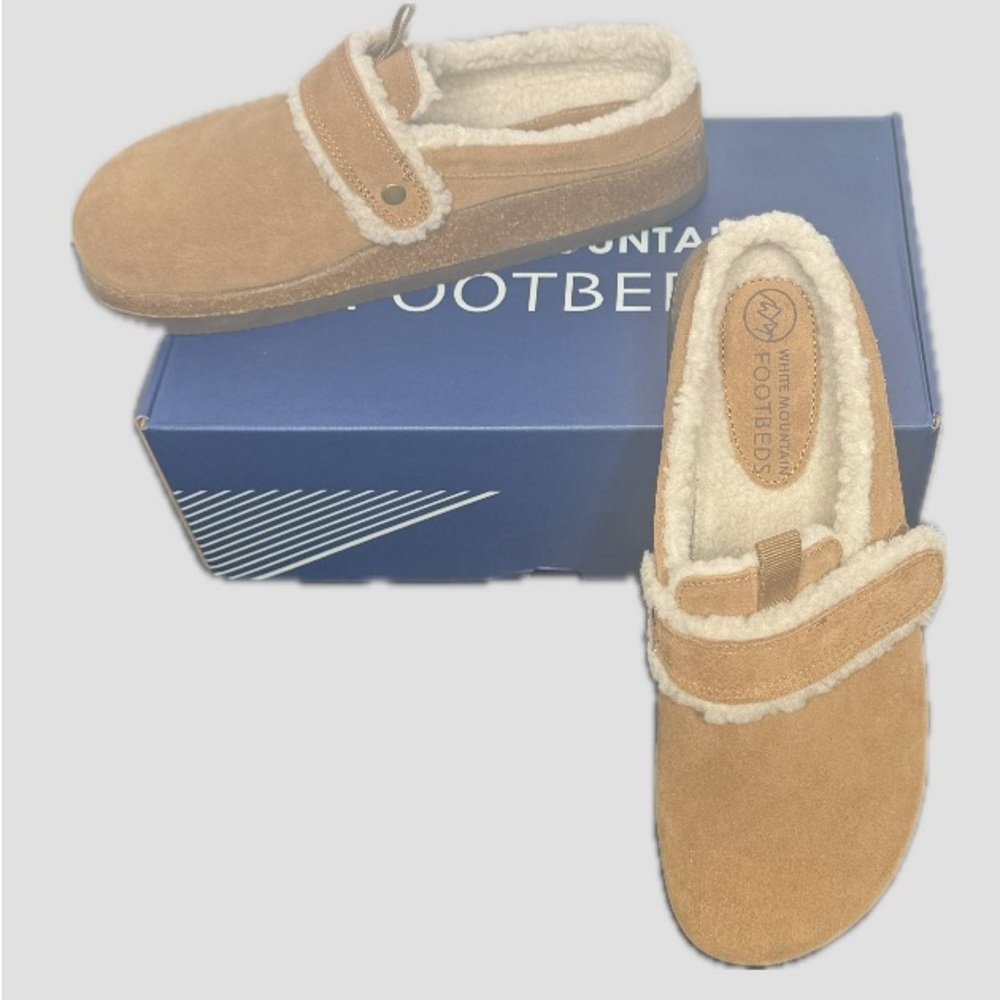 NEW White Mountain Chestnut Suede Clogs with Faux Fur